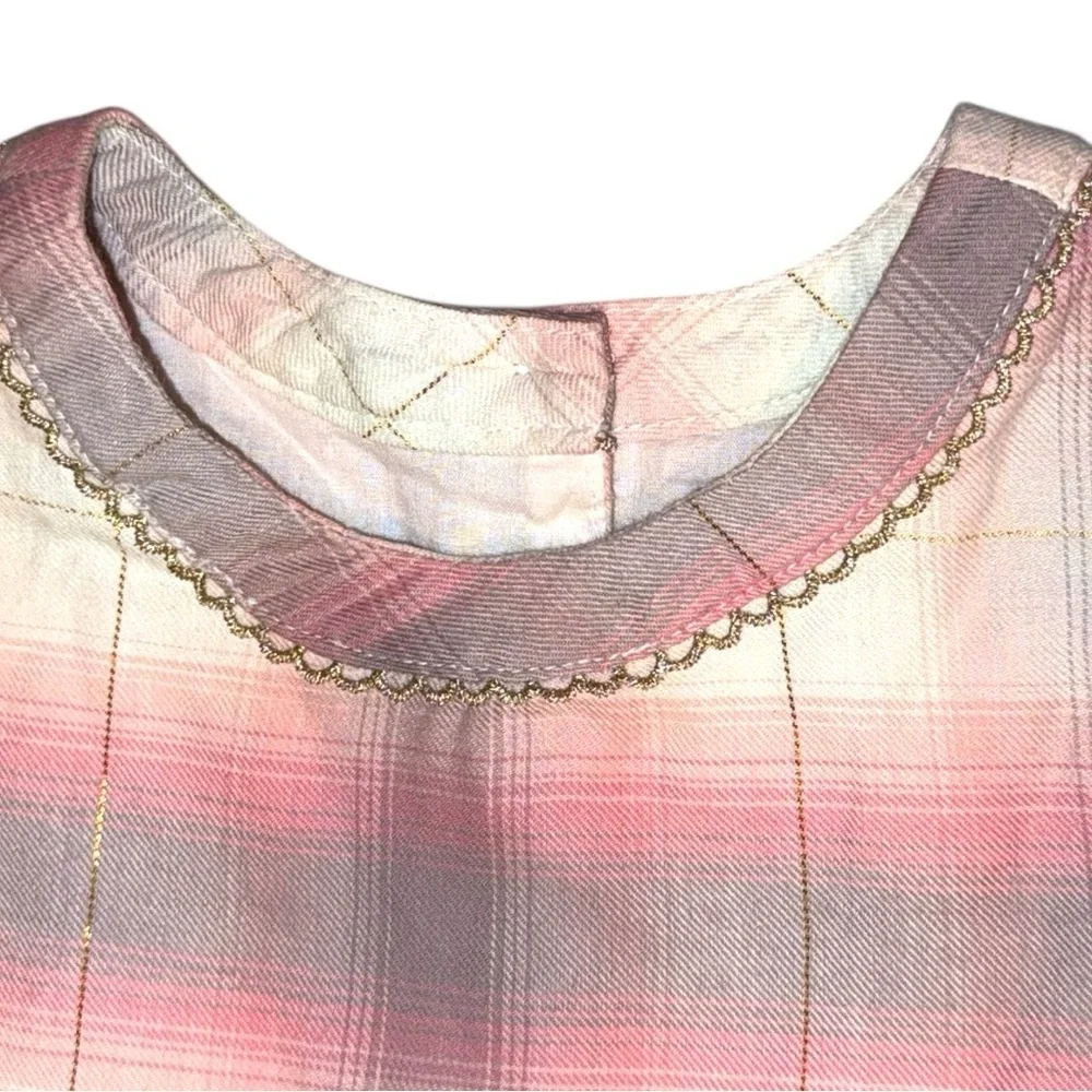 Baby Gap Pink Plaid Gold Thread Dress with Bloomers 12–18 Months
